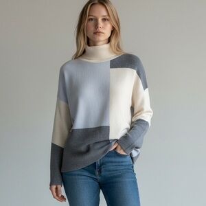 Aaeda Colorblock Batwing Turtleneck Knit Sweater Women’s Size L